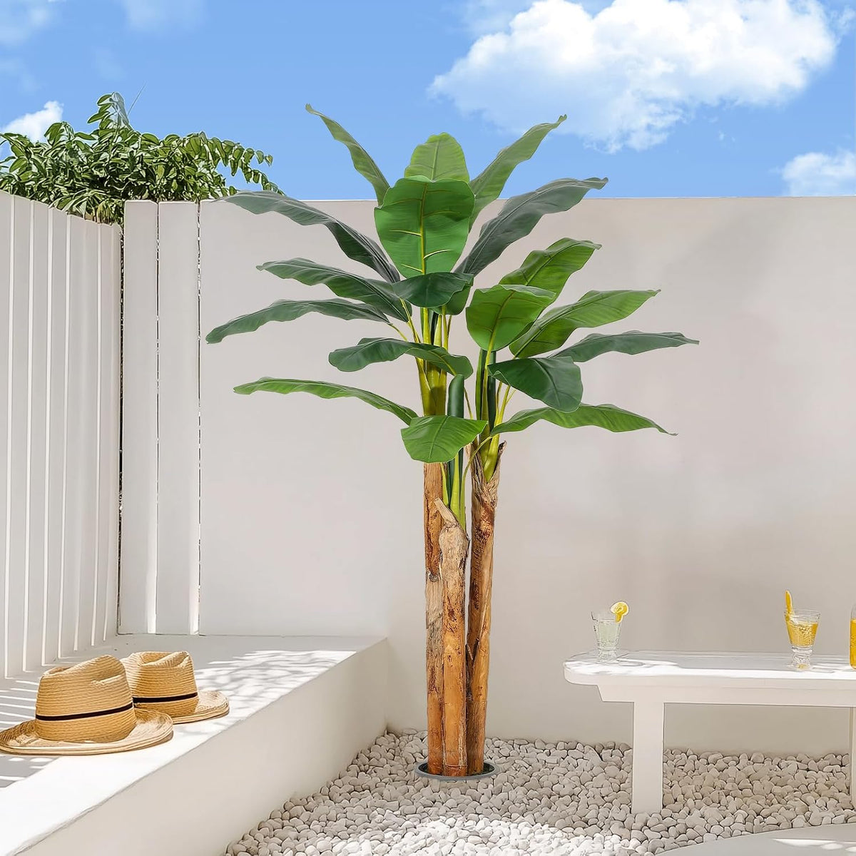 5 ft Artificial Banana Tree with Grey Planter