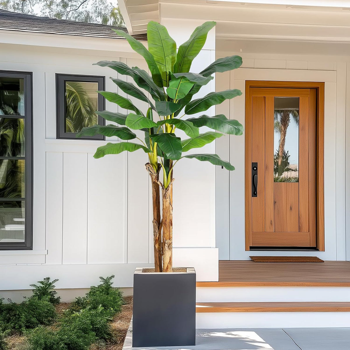 5 ft Artificial Banana Tree with Grey Planter