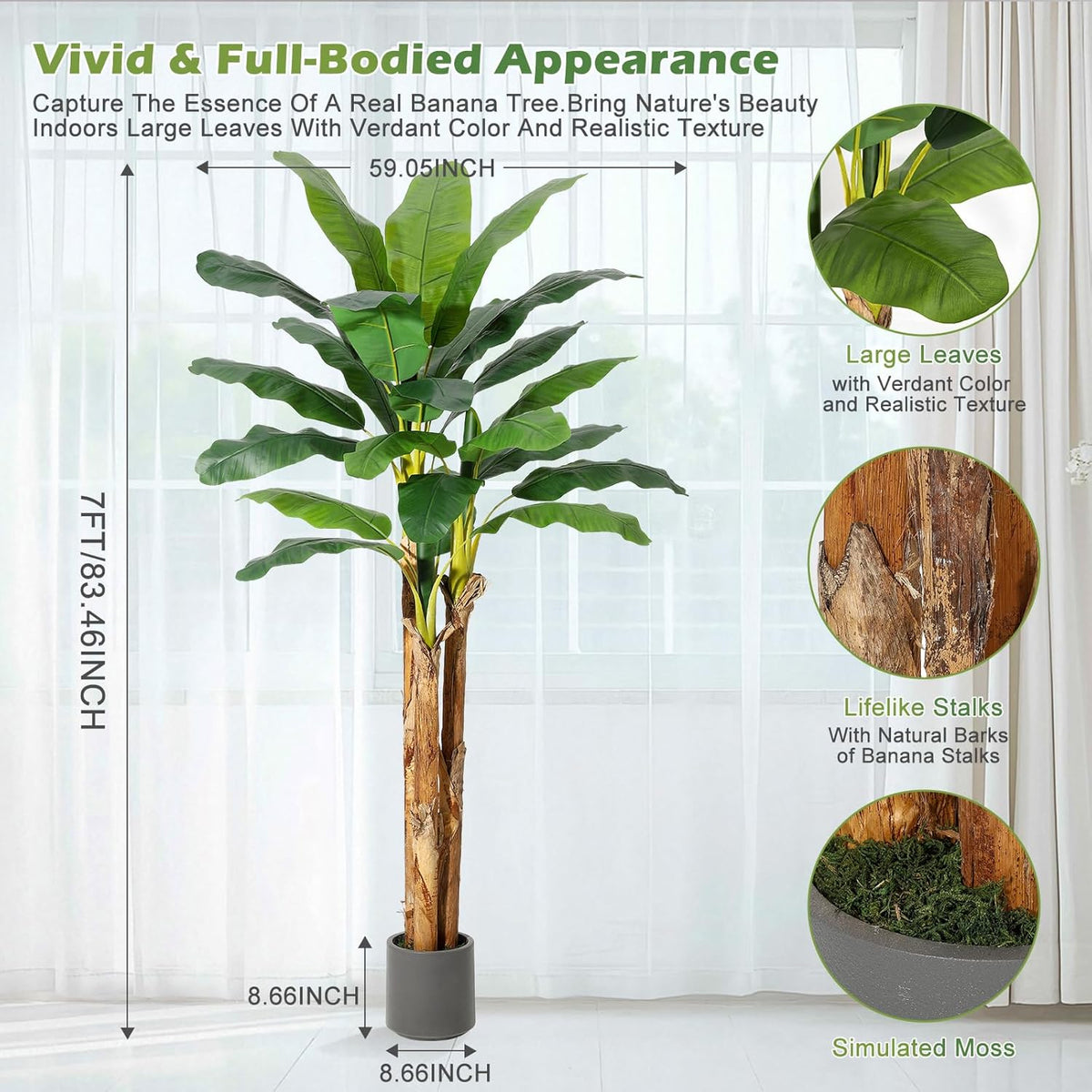 5 ft Artificial Banana Tree with Grey Planter