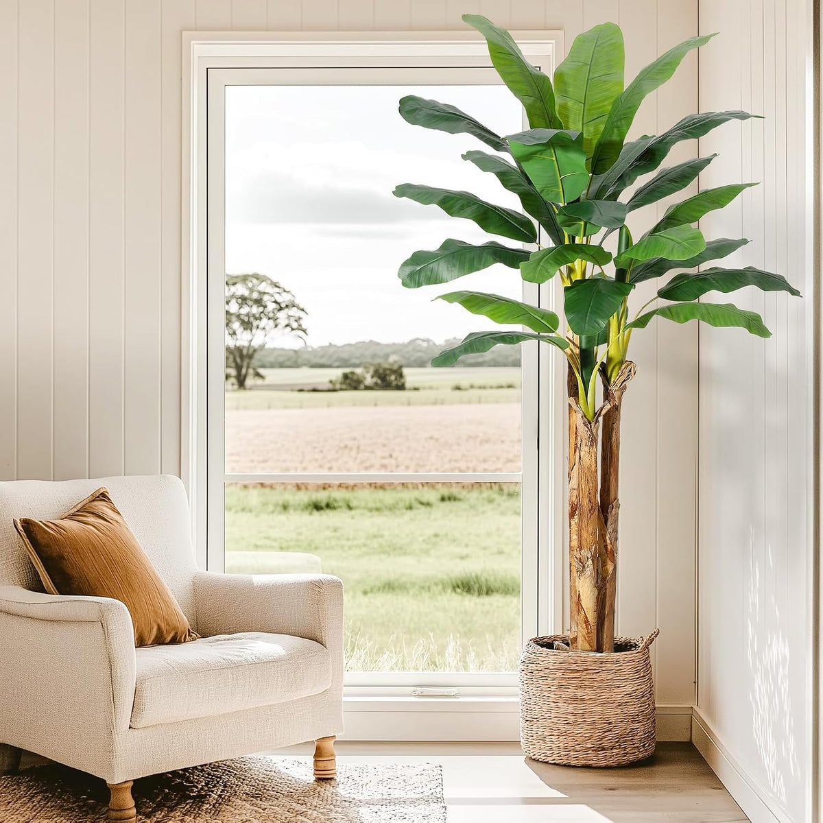 5 ft Artificial Banana Tree with Grey Planter