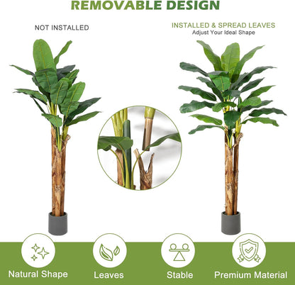 5 ft Artificial Banana Tree with Grey Planter