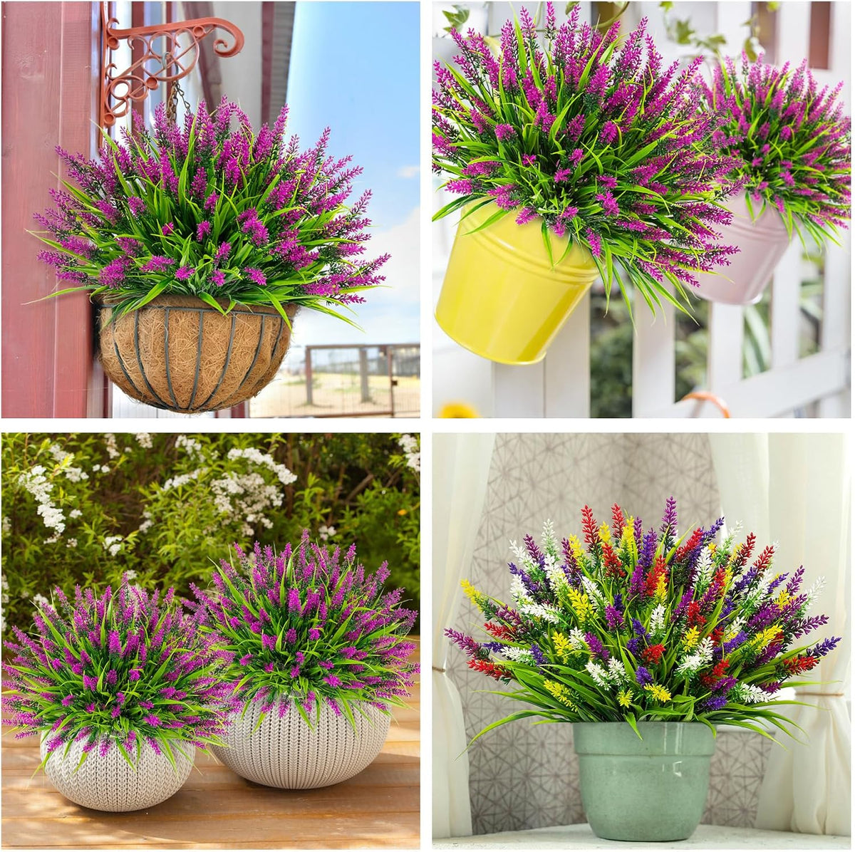 24 Bundles Artificial Flowers for Outdoors Fake Lavender, Fuchsia