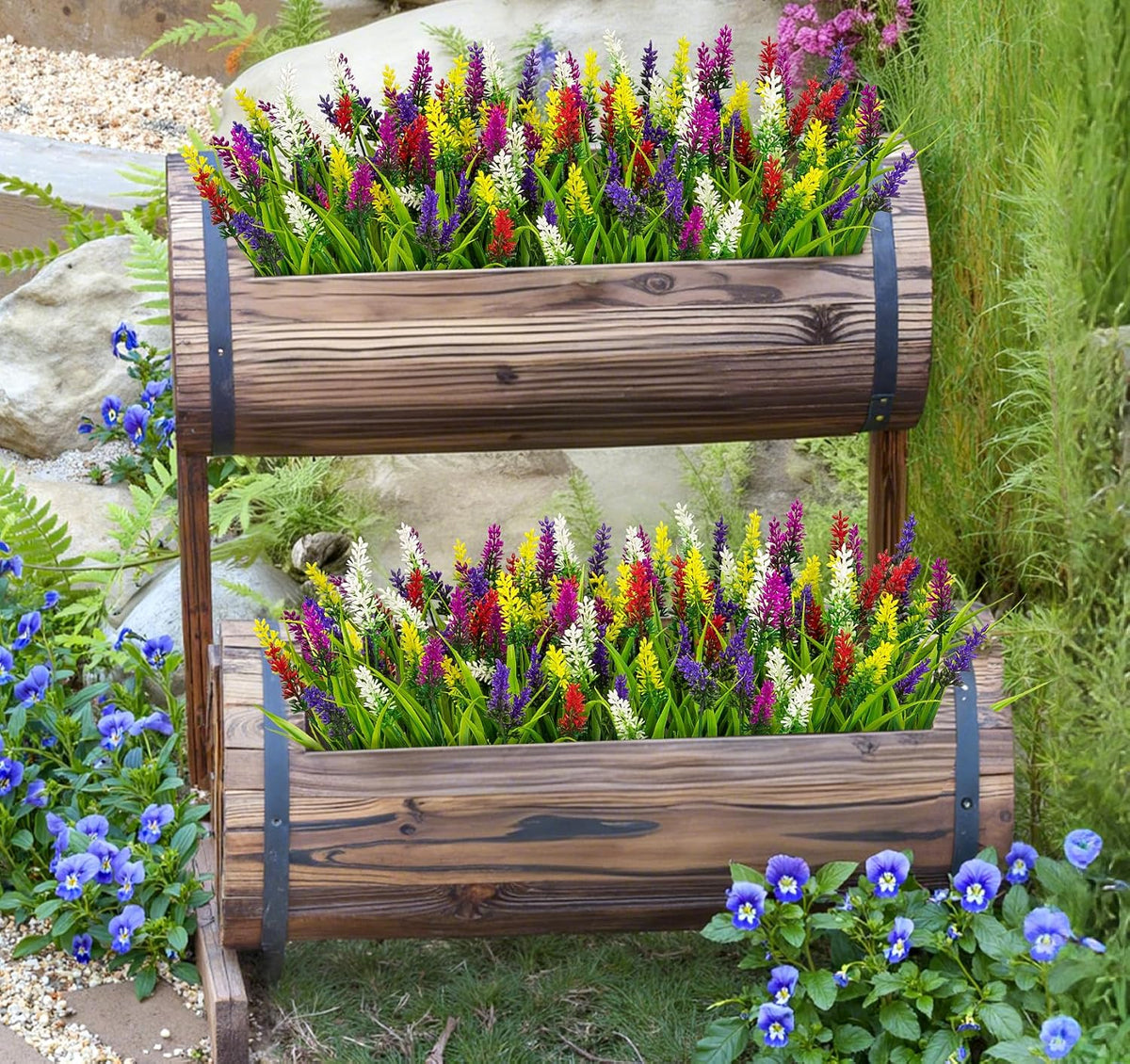 24 Bundles Artificial Flowers for Outdoors Fake Lavender, Fuchsia