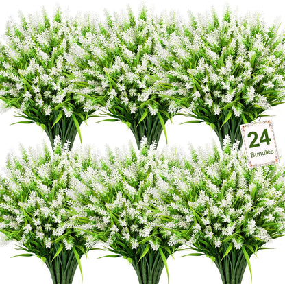 24 Bundles Artificial Flowers for Outdoors Fake Lavender, Fuchsia