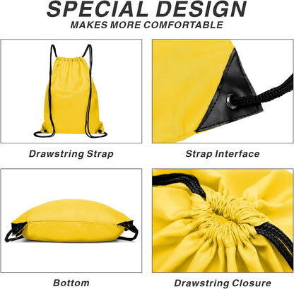 Drawstring Backpack Sports Water Resistant String Bag Sport Gym Sackpack for Women Men Large with Zipper, Yellow