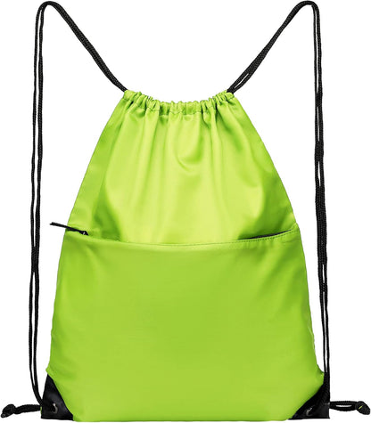 Drawstring Backpack Sports Water Resistant String Bag Sport Gym Sackpack for Women Men Large with Zipper, Yellow