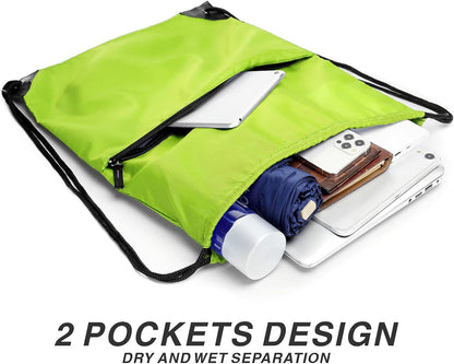 Drawstring Backpack Sports Water Resistant String Bag Sport Gym Sackpack for Women Men Large with Zipper, Yellow
