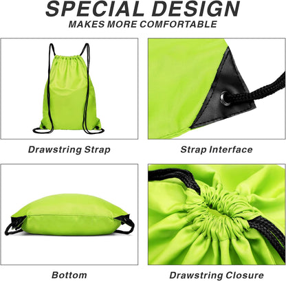 Drawstring Backpack Sports Water Resistant String Bag Sport Gym Sackpack for Women Men Large with Zipper, Yellow