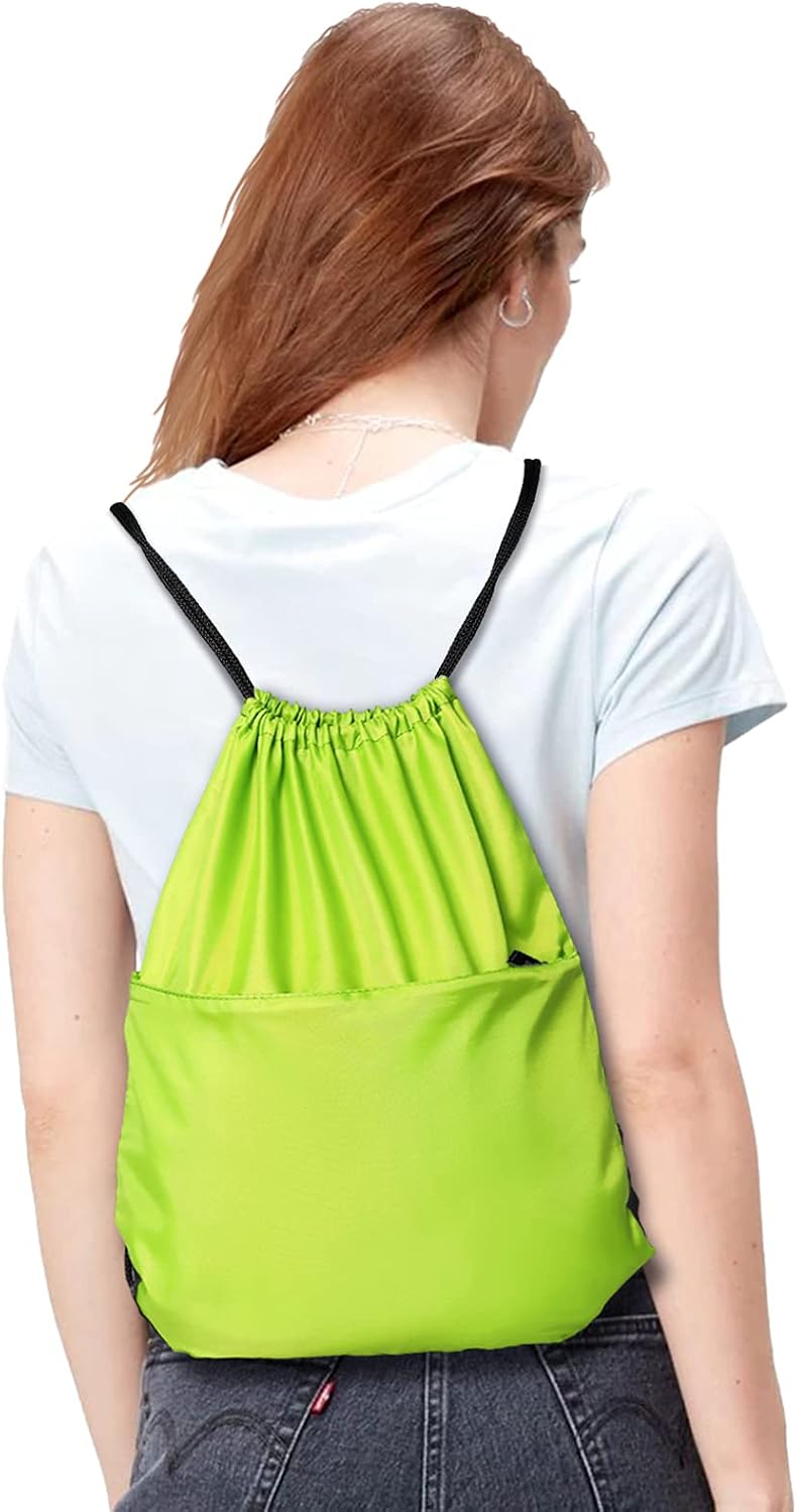 Drawstring Backpack Sports Water Resistant String Bag Sport Gym Sackpack for Women Men Large with Zipper, Yellow