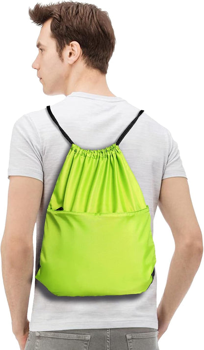 Drawstring Backpack Sports Water Resistant String Bag Sport Gym Sackpack for Women Men Large with Zipper, Yellow