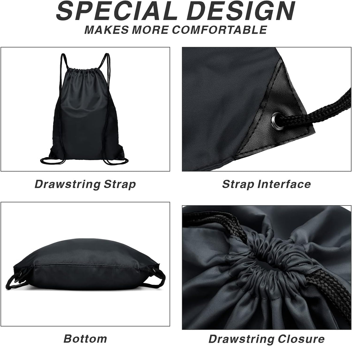 Drawstring Backpack Sports Water Resistant String Bag Sport Gym Sackpack for Women Men Large with Zipper, Yellow