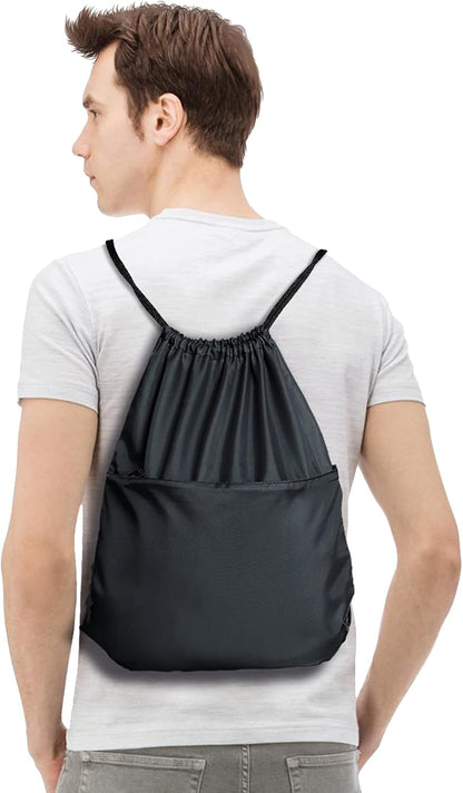 Drawstring Backpack Sports Water Resistant String Bag Sport Gym Sackpack for Women Men Large with Zipper, Yellow