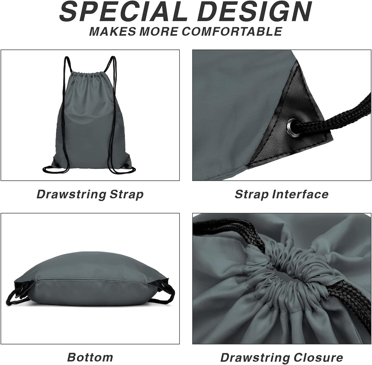 Drawstring Backpack Sports Water Resistant String Bag Sport Gym Sackpack for Women Men Large with Zipper, Yellow