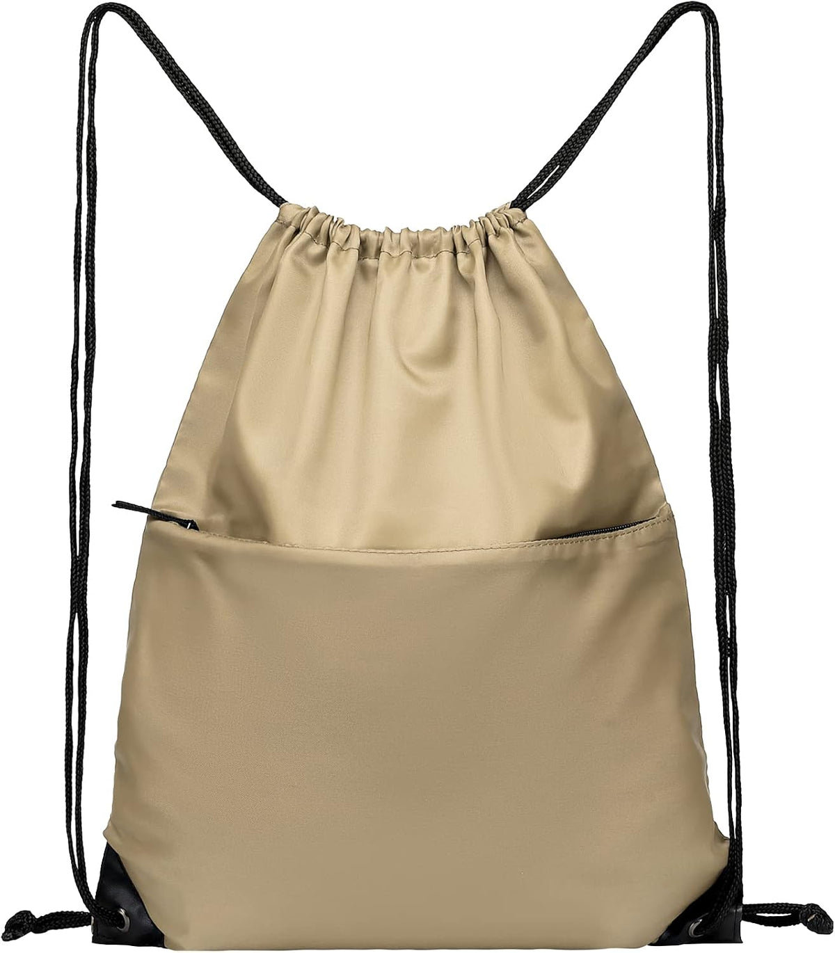 Drawstring Backpack Sports Water Resistant String Bag Sport Gym Sackpack for Women Men Large with Zipper, Yellow