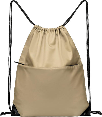 Drawstring Backpack Sports Water Resistant String Bag Sport Gym Sackpack for Women Men Large with Zipper, Yellow