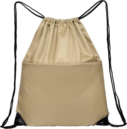 Drawstring Backpack Sports Water Resistant String Bag Sport Gym Sackpack for Women Men Large with Zipper, Yellow