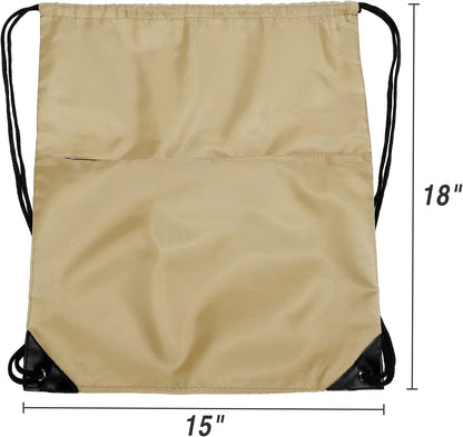 Drawstring Backpack Sports Water Resistant String Bag Sport Gym Sackpack for Women Men Large with Zipper, Yellow