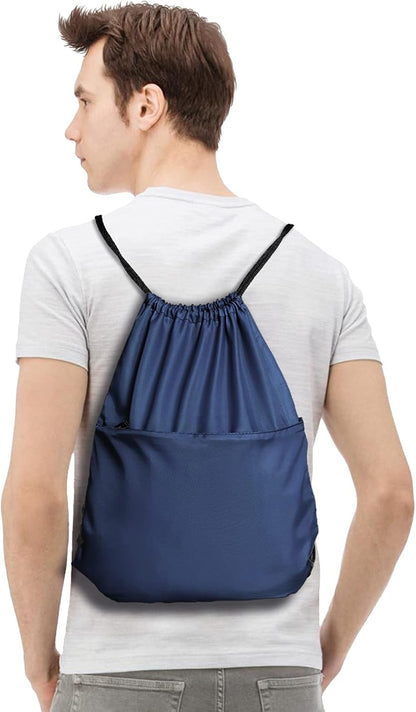 Drawstring Backpack Sports Water Resistant String Bag Sport Gym Sackpack for Women Men Large with Zipper, Yellow