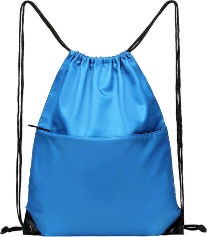 Drawstring Backpack Sports Water Resistant String Bag Sport Gym Sackpack for Women Men Large with Zipper, Yellow