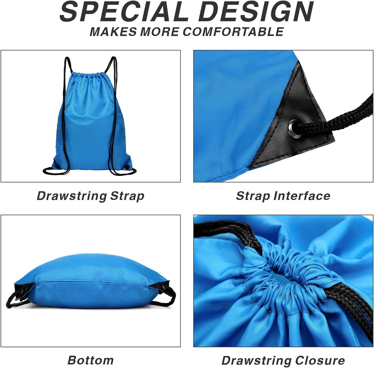 Drawstring Backpack Sports Water Resistant String Bag Sport Gym Sackpack for Women Men Large with Zipper, Yellow