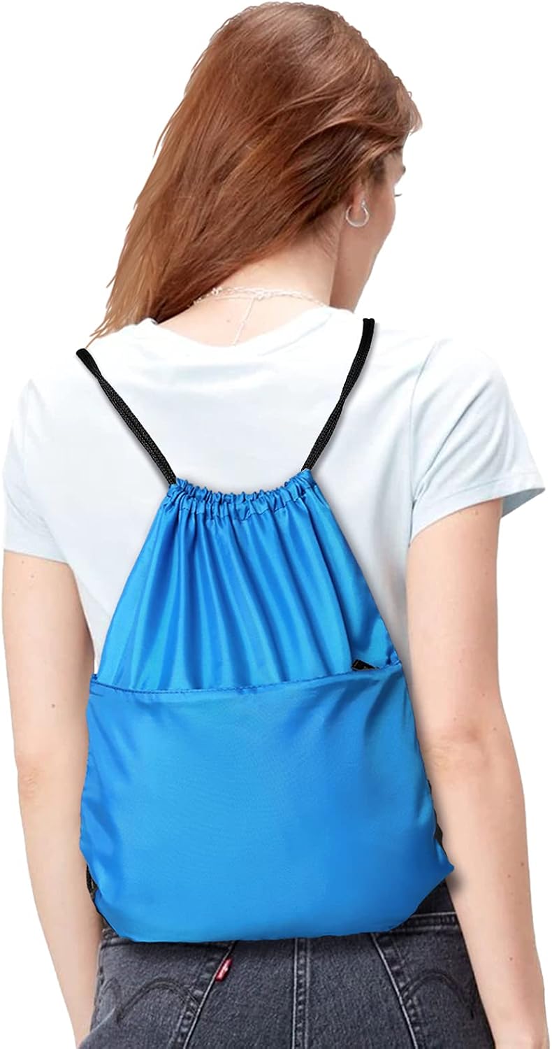 Drawstring Backpack Sports Water Resistant String Bag Sport Gym Sackpack for Women Men Large with Zipper, Yellow