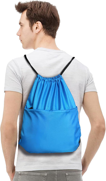 Drawstring Backpack Sports Water Resistant String Bag Sport Gym Sackpack for Women Men Large with Zipper, Yellow