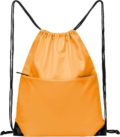 Drawstring Backpack Sports Water Resistant String Bag Sport Gym Sackpack for Women Men Large with Zipper, Yellow