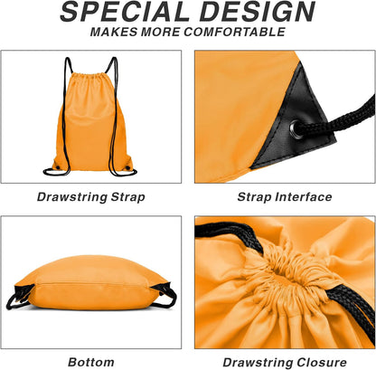 Drawstring Backpack Sports Water Resistant String Bag Sport Gym Sackpack for Women Men Large with Zipper, Yellow