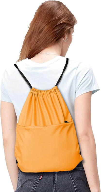 Drawstring Backpack Sports Water Resistant String Bag Sport Gym Sackpack for Women Men Large with Zipper, Yellow