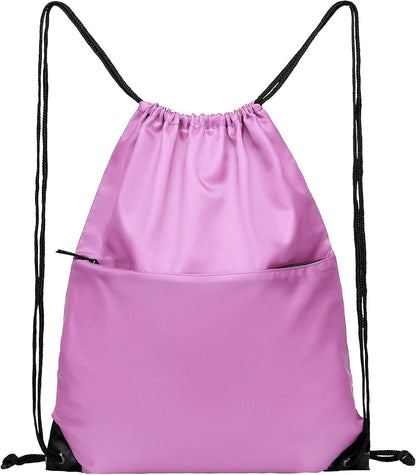Drawstring Backpack Sports Water Resistant String Bag Sport Gym Sackpack for Women Men Large with Zipper, Yellow