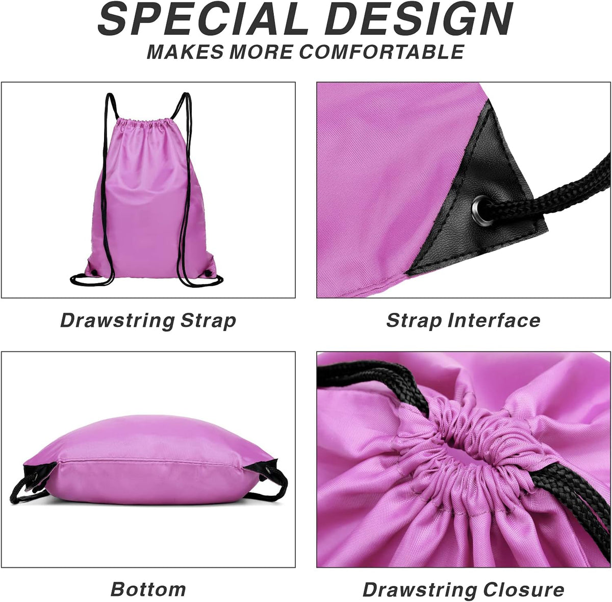 Drawstring Backpack Sports Water Resistant String Bag Sport Gym Sackpack for Women Men Large with Zipper, Yellow