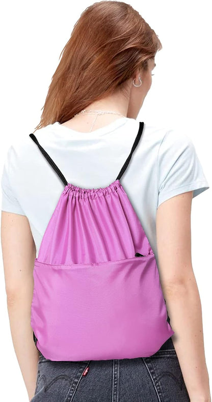 Drawstring Backpack Sports Water Resistant String Bag Sport Gym Sackpack for Women Men Large with Zipper, Yellow
