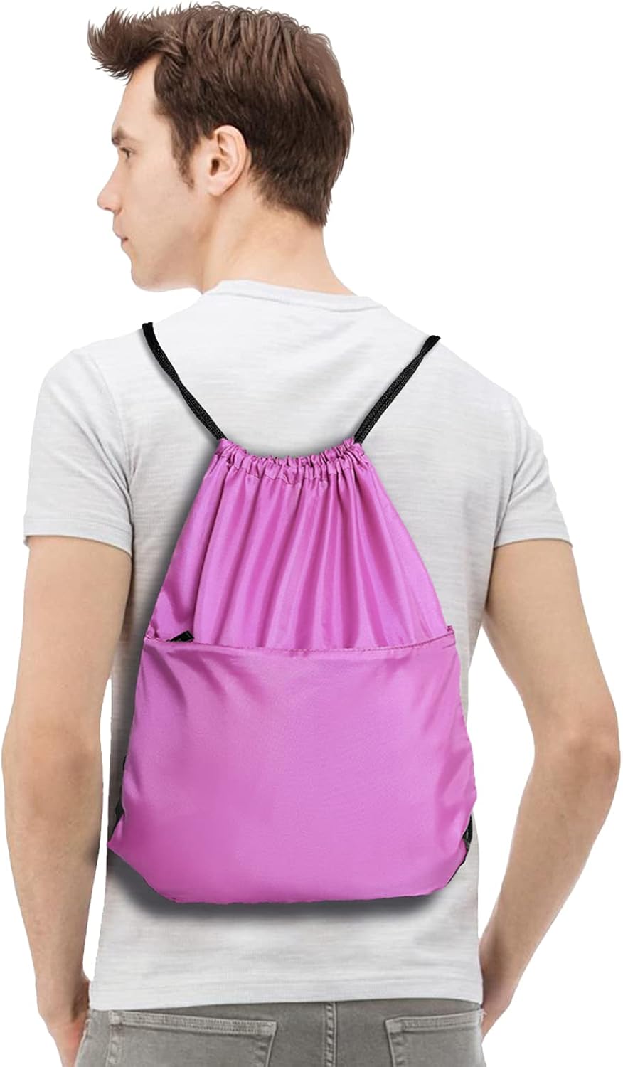 Drawstring Backpack Sports Water Resistant String Bag Sport Gym Sackpack for Women Men Large with Zipper, Yellow