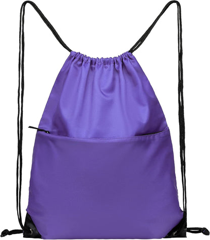 Drawstring Backpack Sports Water Resistant String Bag Sport Gym Sackpack for Women Men Large with Zipper, Yellow