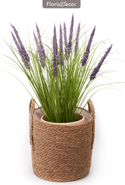 24'' Tall Faux Lily Turf (Liriope Muscari), Realistic Ornamental Grass with Small Violet-Purple Flowers (6 Pack)