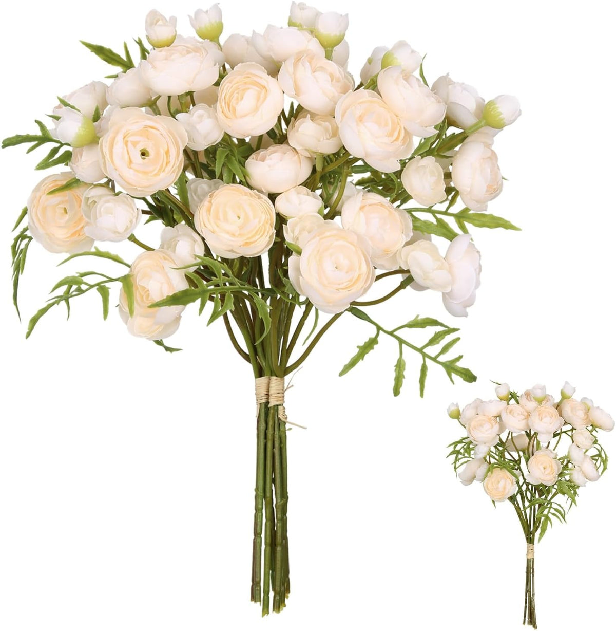 2 Bouquets Champagne Faux Ranunculus Flowers 60 Heads Small Fake Flowers Cream Artificial Peonies 12.6" Mini Artificial Flower for DIY Wedding Bouquet Bridal Shower Decor Filler Centerpieces