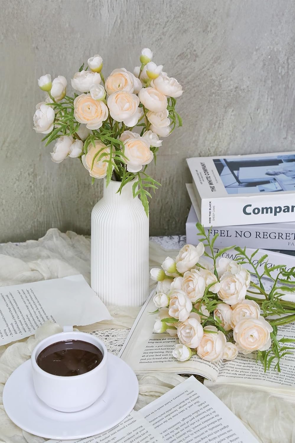 2 Bouquets Champagne Faux Ranunculus Flowers 60 Heads Small Fake Flowers Cream Artificial Peonies 12.6" Mini Artificial Flower for DIY Wedding Bouquet Bridal Shower Decor Filler Centerpieces