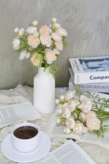 2 Bouquets Champagne Faux Ranunculus Flowers 60 Heads Small Fake Flowers Cream Artificial Peonies 12.6" Mini Artificial Flower for DIY Wedding Bouquet Bridal Shower Decor Filler Centerpieces
