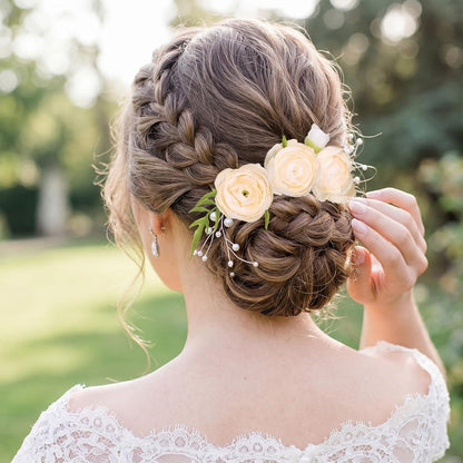 2 Bouquets Champagne Faux Ranunculus Flowers 60 Heads Small Fake Flowers Cream Artificial Peonies 12.6" Mini Artificial Flower for DIY Wedding Bouquet Bridal Shower Decor Filler Centerpieces