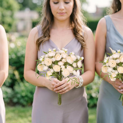 2 Bouquets Champagne Faux Ranunculus Flowers 60 Heads Small Fake Flowers Cream Artificial Peonies 12.6" Mini Artificial Flower for DIY Wedding Bouquet Bridal Shower Decor Filler Centerpieces