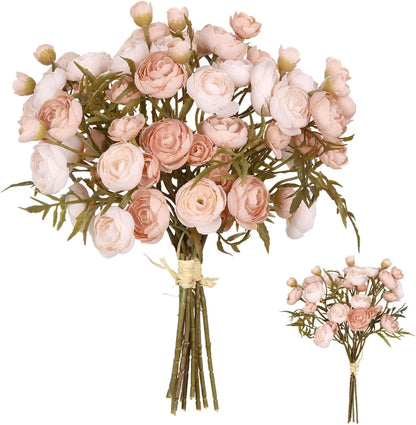 2 Bouquets Champagne Faux Ranunculus Flowers 60 Heads Small Fake Flowers Cream Artificial Peonies 12.6" Mini Artificial Flower for DIY Wedding Bouquet Bridal Shower Decor Filler Centerpieces