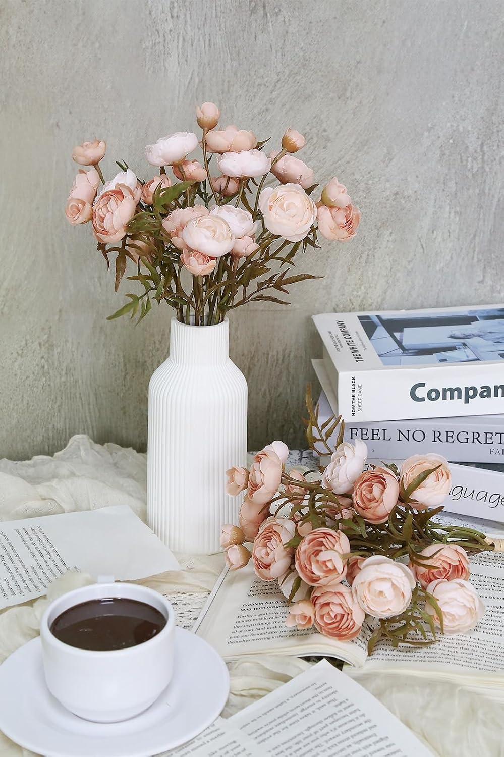 2 Bouquets Champagne Faux Ranunculus Flowers 60 Heads Small Fake Flowers Cream Artificial Peonies 12.6" Mini Artificial Flower for DIY Wedding Bouquet Bridal Shower Decor Filler Centerpieces