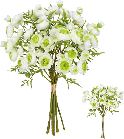2 Bouquets Champagne Faux Ranunculus Flowers 60 Heads Small Fake Flowers Cream Artificial Peonies 12.6" Mini Artificial Flower for DIY Wedding Bouquet Bridal Shower Decor Filler Centerpieces