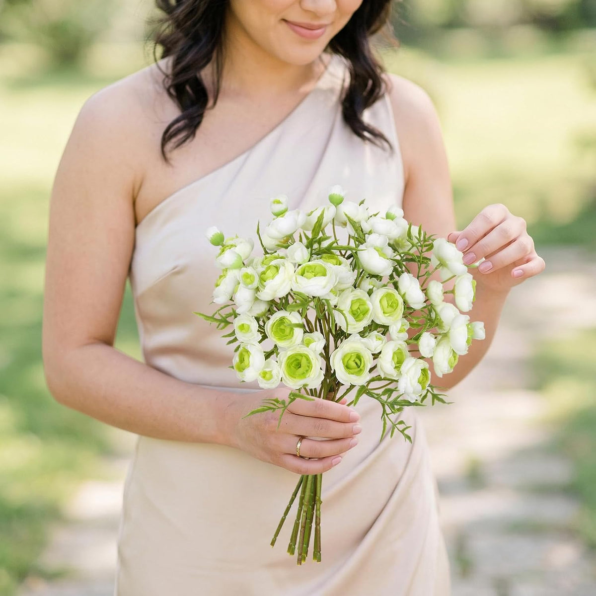 2 Bouquets Champagne Faux Ranunculus Flowers 60 Heads Small Fake Flowers Cream Artificial Peonies 12.6" Mini Artificial Flower for DIY Wedding Bouquet Bridal Shower Decor Filler Centerpieces