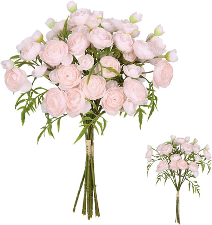2 Bouquets Champagne Faux Ranunculus Flowers 60 Heads Small Fake Flowers Cream Artificial Peonies 12.6" Mini Artificial Flower for DIY Wedding Bouquet Bridal Shower Decor Filler Centerpieces