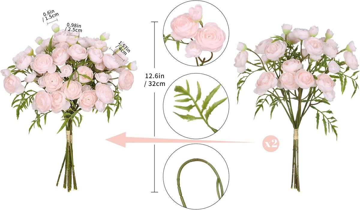 2 Bouquets Champagne Faux Ranunculus Flowers 60 Heads Small Fake Flowers Cream Artificial Peonies 12.6" Mini Artificial Flower for DIY Wedding Bouquet Bridal Shower Decor Filler Centerpieces