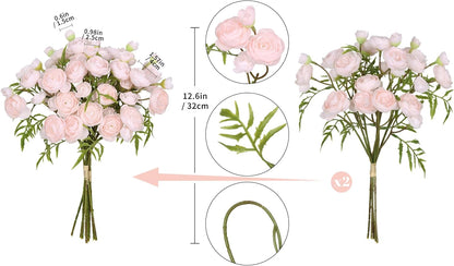 2 Bouquets Champagne Faux Ranunculus Flowers 60 Heads Small Fake Flowers Cream Artificial Peonies 12.6" Mini Artificial Flower for DIY Wedding Bouquet Bridal Shower Decor Filler Centerpieces
