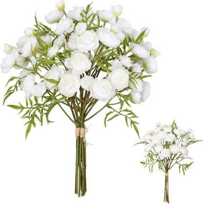 2 Bouquets Champagne Faux Ranunculus Flowers 60 Heads Small Fake Flowers Cream Artificial Peonies 12.6" Mini Artificial Flower for DIY Wedding Bouquet Bridal Shower Decor Filler Centerpieces