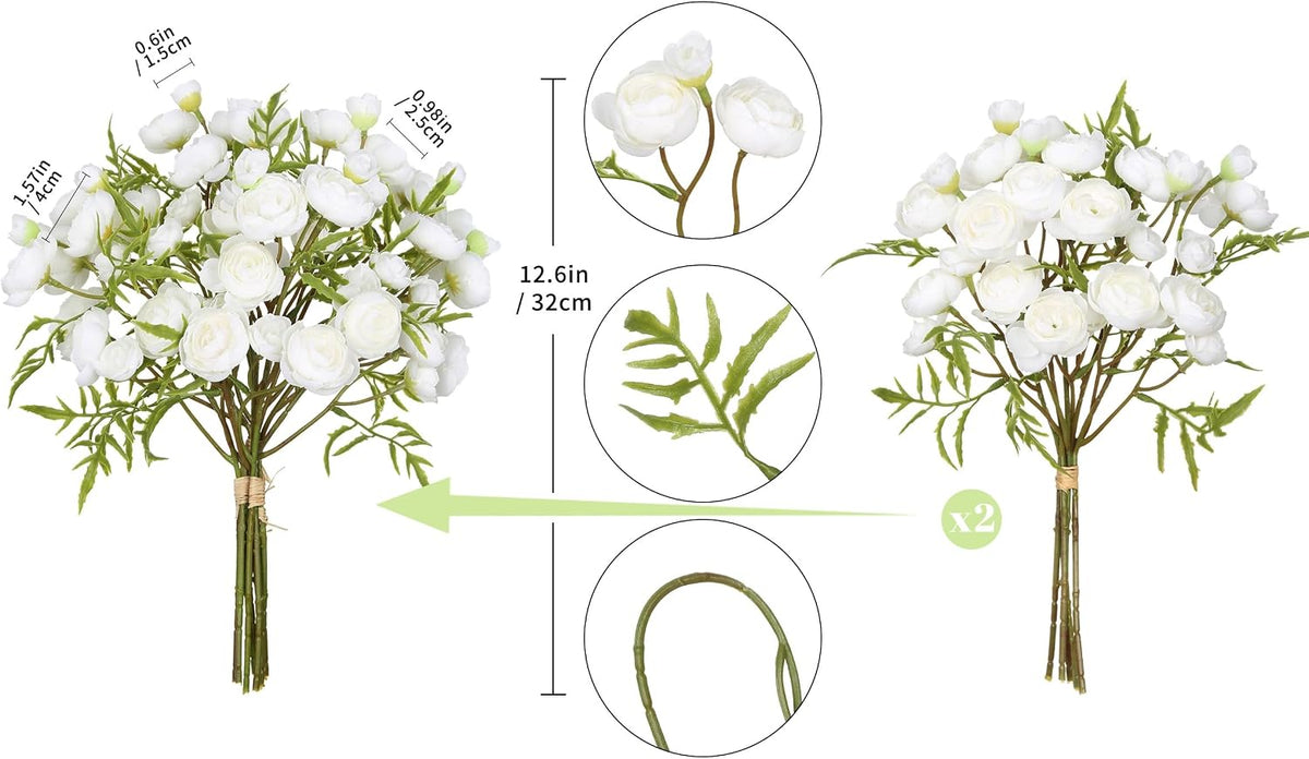 2 Bouquets Champagne Faux Ranunculus Flowers 60 Heads Small Fake Flowers Cream Artificial Peonies 12.6" Mini Artificial Flower for DIY Wedding Bouquet Bridal Shower Decor Filler Centerpieces