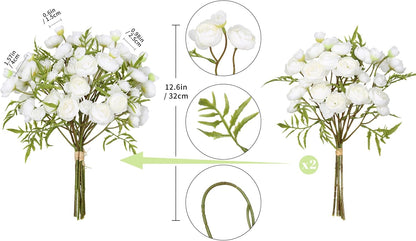 2 Bouquets Champagne Faux Ranunculus Flowers 60 Heads Small Fake Flowers Cream Artificial Peonies 12.6" Mini Artificial Flower for DIY Wedding Bouquet Bridal Shower Decor Filler Centerpieces